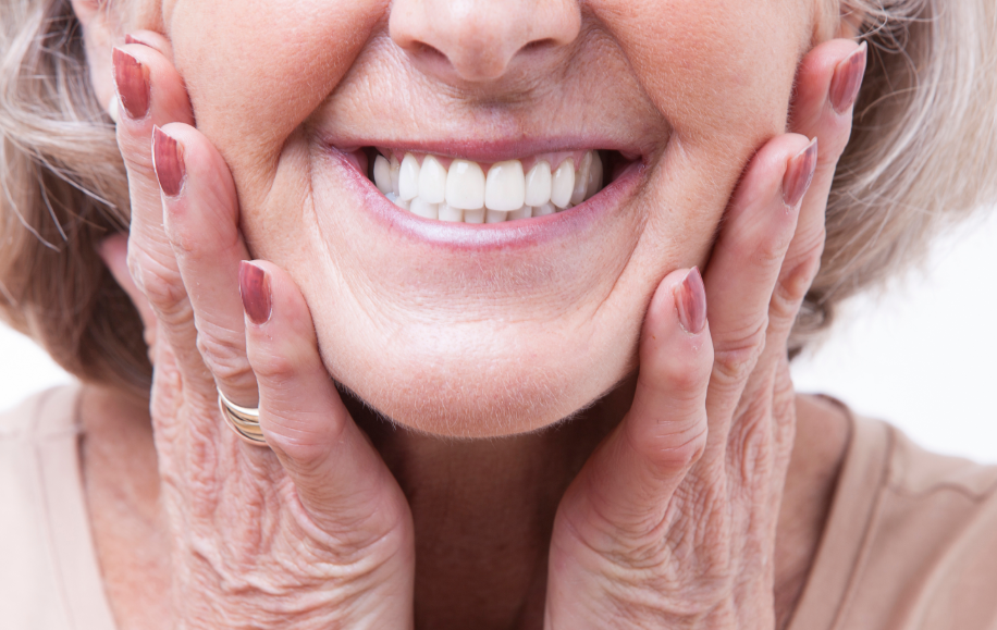 Close up of elderly woman's smile